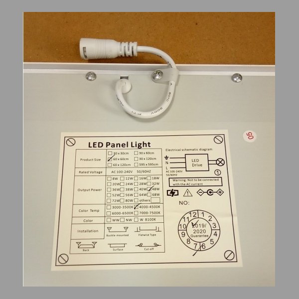 LED SVÍTIDLO PANEL 600x600mm 50W